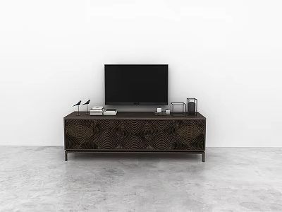 Modern TV Stand with Flat Screen TV and Decorative Items in Living Room 3d model
