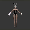 Bunny Ears Character In Black Bodysuit With Fishnet Stockings White Gloves And High Heels