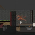Modern Hotel Public Lounge With Cozy Sofa Round Coffee Table And Decorative Plants