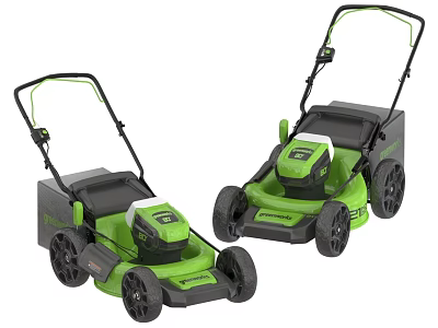 Modern Agricultural Lawn Mowers With Green Black Design And Wheels Handles 3d model