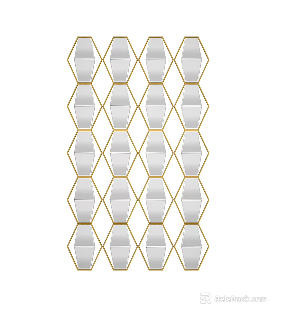 Decorative Wall Hanging with Hexagonal Clear Panels and Gold Frame Arranged in Grid 3d model
