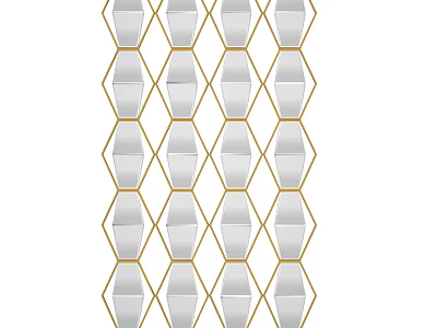 Decorative Wall Hanging with Hexagonal Clear Panels and Gold Frame Arranged in Grid 3d model
