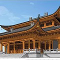 Traditional Chinese Ancient Architecture with Overhanging Eaves Tiled Roof and Elaborate Wooden Carvings