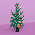 Vibrant Window Display With Green Tree Shaped Decoration And Colorful Circular Ornaments On Pink Background