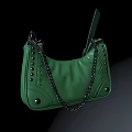 Stylish Green Leather Shoulder Bag With Black Chain Strap And Stud Details For Everyday Use