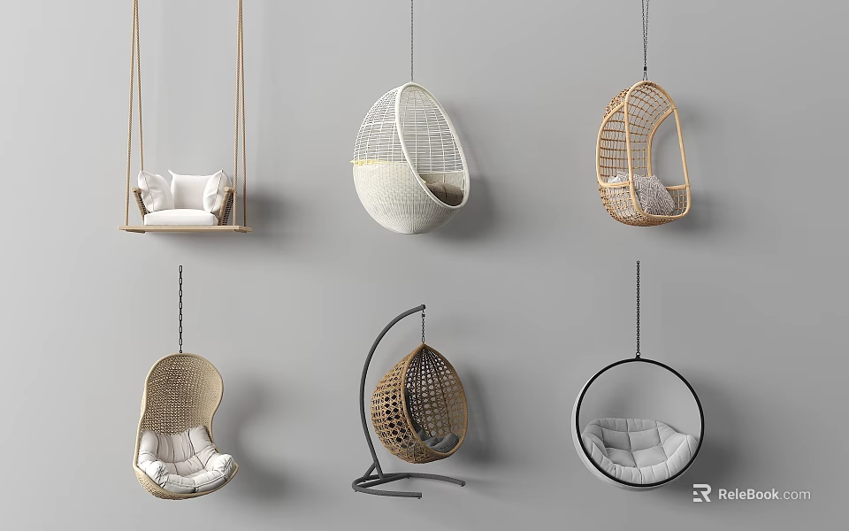 Garden Accents Featuring Various Hanging Chairs With Modern Rattan And Elegant Outdoor Designs 3d model 