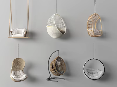 Garden Accents Featuring Various Hanging Chairs With Modern Rattan And Elegant Outdoor Designs 3d model