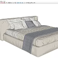 Modern Upholstered Double Bed With Neutral Tones Pillows And Plush Blanket 3d model