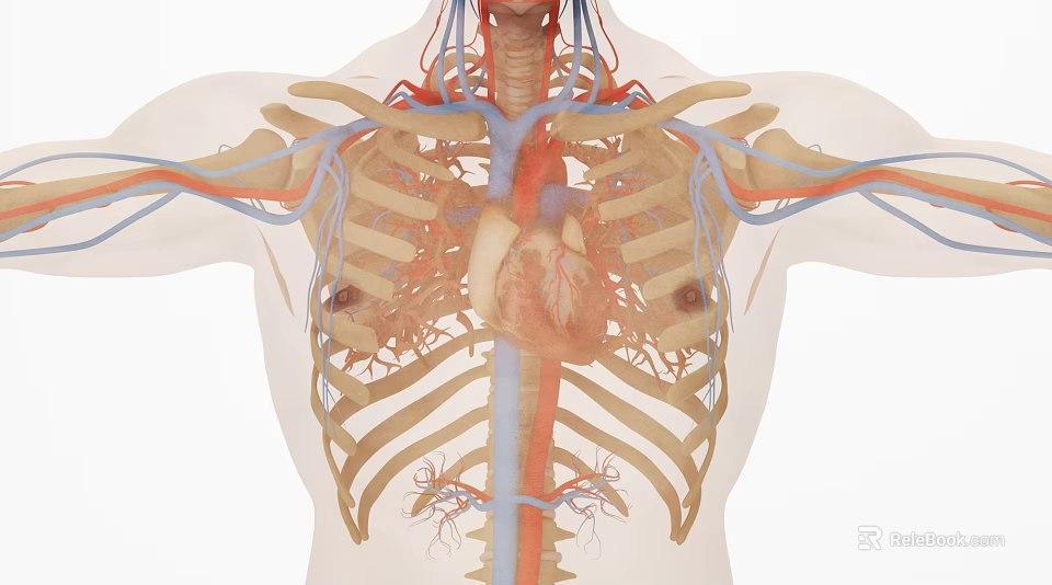 3D Medical Anatomical Teaching Device Displaying Thoracic Cavity Heart Blood Vessels Ribs Structure 3d model 