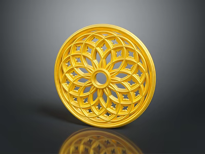 Golden Circular Clothing Accessory With Intricate Hollow Floral Pattern Design 3d model