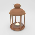 Brown Hexagonal Candle Lantern with Glass Shade and Lit Candle Inside 3d model