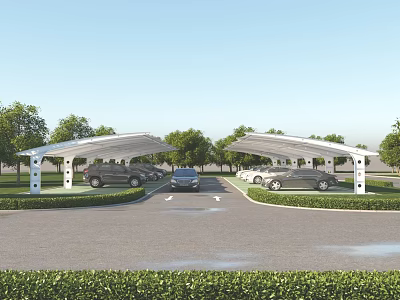 Tensile Membrane Carport Structure for Modern Parking Lot with Green Trees and Lawn 3d model