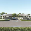 Tensile Membrane Carport Structure for Modern Parking Lot with Green Trees and Lawn