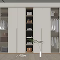 Modern Walk-in Closet Interior Design With Glass Door Cabinets Hanging Clothes And Wooden Storage Shelves