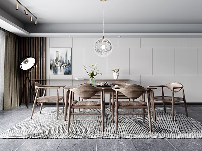 Nordic Dining Table and Chair Combination Solid Wood 3d model