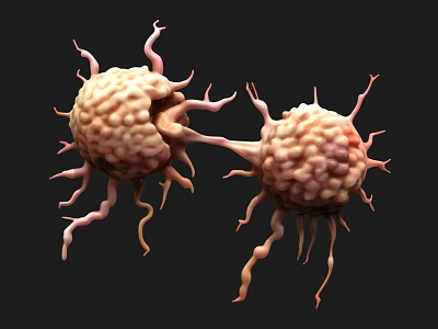 Two Microorganism Cell Structures With Long Protrusions And Textured Surfaces On Black Background 3d model