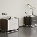 Modern Bedside Tables With Marble Top Drawers Plant And Lamp Decor