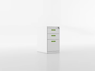 Sleek White Chest of Drawers with Three Drawers and Green Handles 3d model