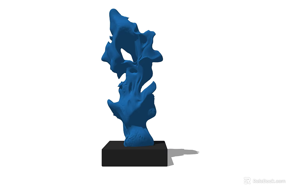 Blue Abstract Stone Wood Sculpture With Black Base Decorative Art Piece 3d model 