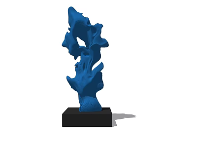 Blue Abstract Stone Wood Sculpture With Black Base Decorative Art Piece 3d model