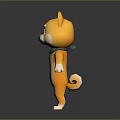 3D Cartoon Shiba Inu Game Movie Character With Yellow Fur Green Scarf And Red Eyes