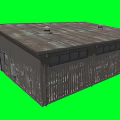Dark Metal Industrial Building With Multiple Roll Up Doors On Green Screen Background