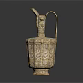 Golden Decorative Household Pitcher Featuring Intricate Carvings Curved Spout and Handle