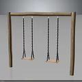 Solid Wood Frame Double Swing Equipment With Chain Links And Durable Seats 3d model