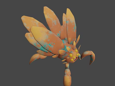 3D Rendered Orange Blue Spotted Insect Like Creature With Wings And Legs 3d model
