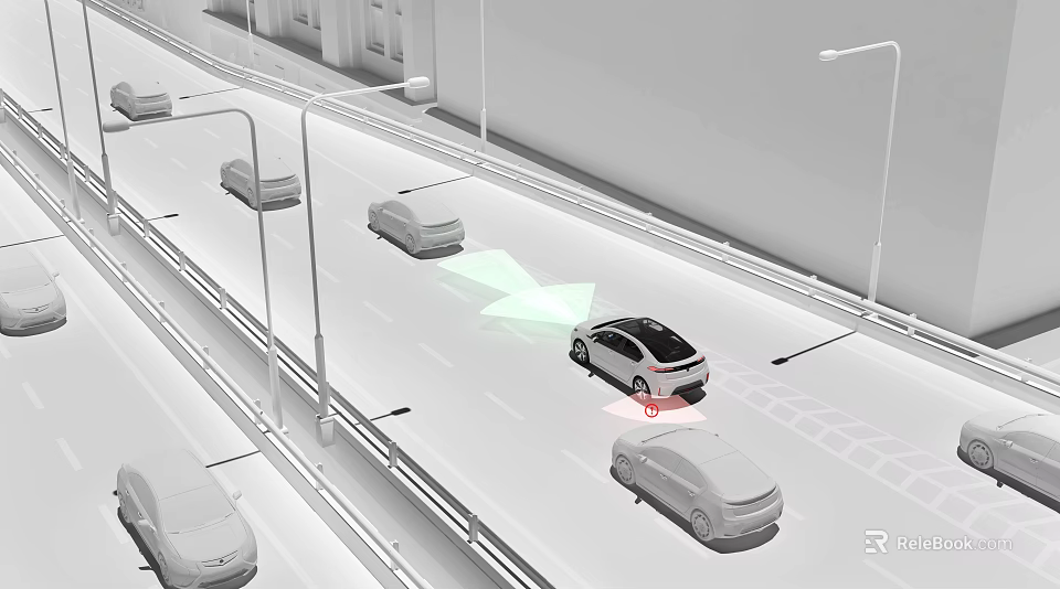 Autonomous Car With Lane Navigation And Safety Warning On Urban Road 3d model 