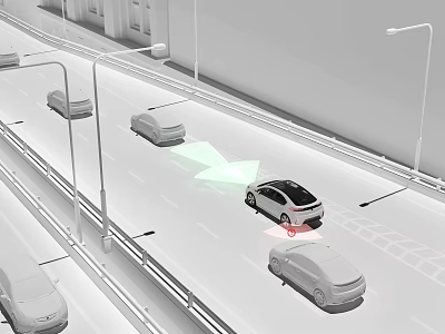 Autonomous Car With Lane Navigation And Safety Warning On Urban Road 3d model