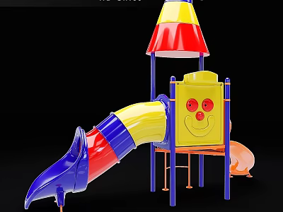 Kids Playground Equipment With Colorful Slide Yellow Smiling Face And Red Blue Yellow Tower Structure 3d model
