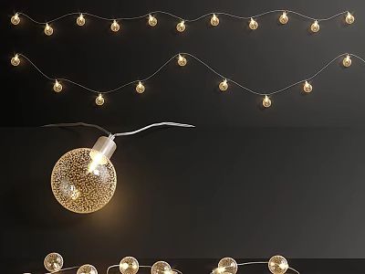Decorative String Lights With Golden Glowing Bulbs Hanging For Home Decoration 3d model