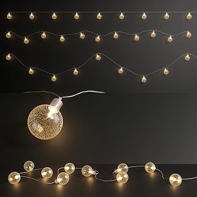 Decorative String Lights With Golden Glowing Bulbs Hanging For Home Decoration 3d model