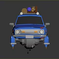 Blue Car With Luggage On Roof And Yellow Wheels In Cartoon Design