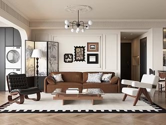 French Middle Guest Restaurant Sofa Coffee Table Dining Table and Chair Screen Lamps 3d model