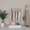 Stylish Clothing Store Interior With Hanging Casual Clothes Potted Plant Handbags And Shoes