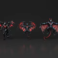 Game Movie Demon Characters In Three Poses With Red Wings Black Body And Horns