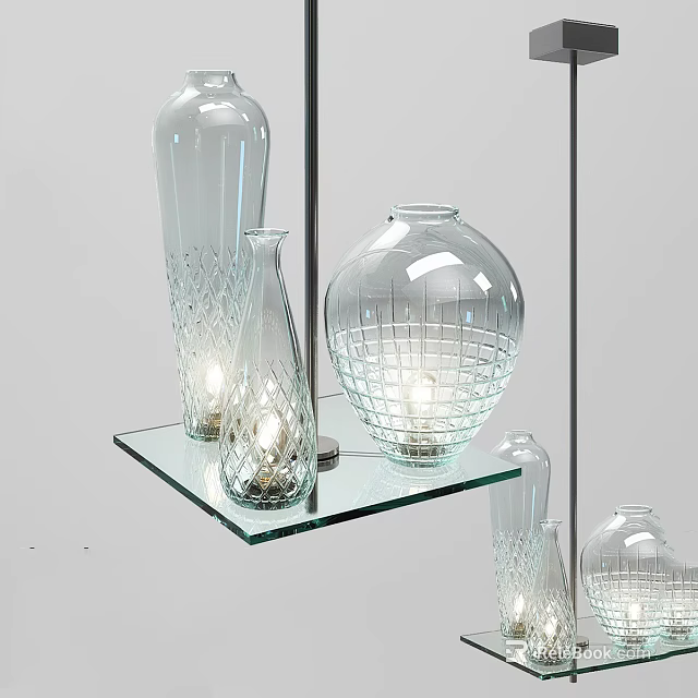 Modern Transparent Glass Vase Shaped Chandelier With Glass Base And Lighting 3d model 