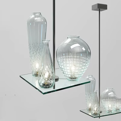 Modern Transparent Glass Vase Shaped Chandelier With Glass Base And Lighting 3d model