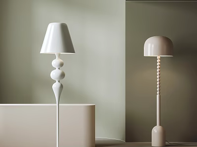Two Modern Floor Lamps With Unique Designs In Minimalist Interior 3d model