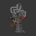 Industrial Silver Pipes Structure With Red Valve Wheels And Multiple Mechanical Components 3d model