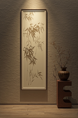 New Chinese Decorative Painting Zen Hanging Painting Vertical Strip Decorative Painting Bamboo Decorative Painting 3d model