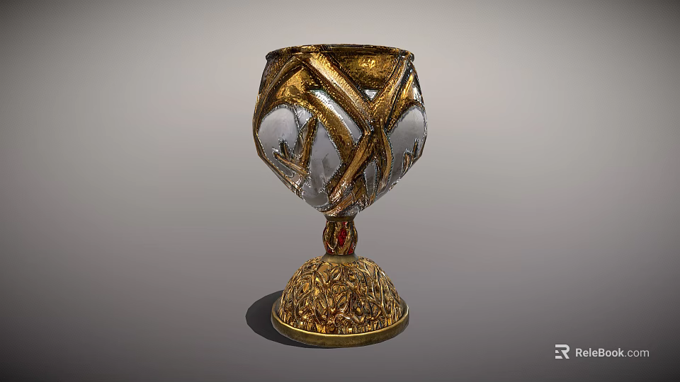 Exquisite Trophy with Gold and Silver Body Golden Braided Decorations Carved Base and Red Gemstone 3d model 