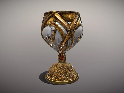 Exquisite Trophy with Gold and Silver Body Golden Braided Decorations Carved Base and Red Gemstone 3d model