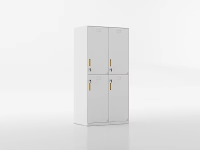 Modern Minimalist White Bookcase With Multiple Doors And Gold Handles For Stylish Storage 3d model