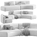 Curved Beige And Brown Sofa Interior With Pillows And Blankets Design