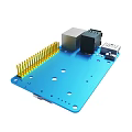 Blue Circuit Board With Yellow Pins Black Port Gray Component And Holes