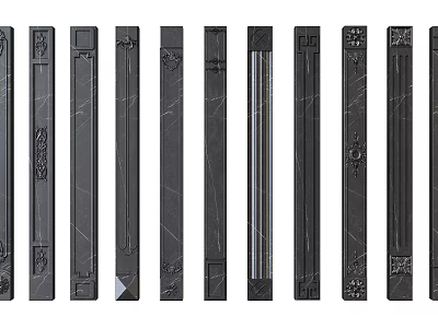 Various Decorative Columns with Intricate Carvings and Modern Design Styles 3d model