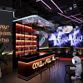 Modern bar space booth water bar table moon light bar neon bar area 3d model